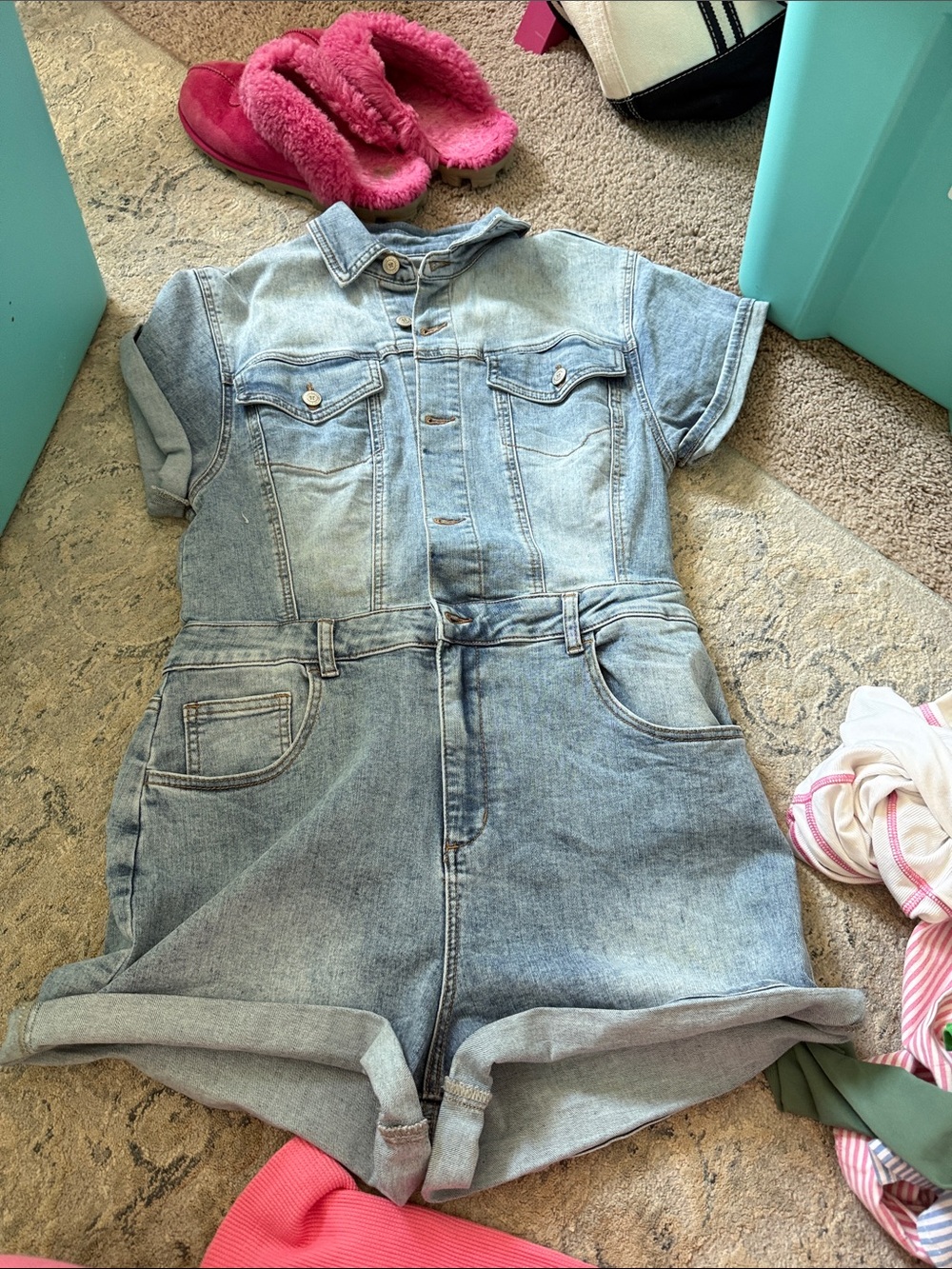 Light Blue Denim Short One-Piece Romper